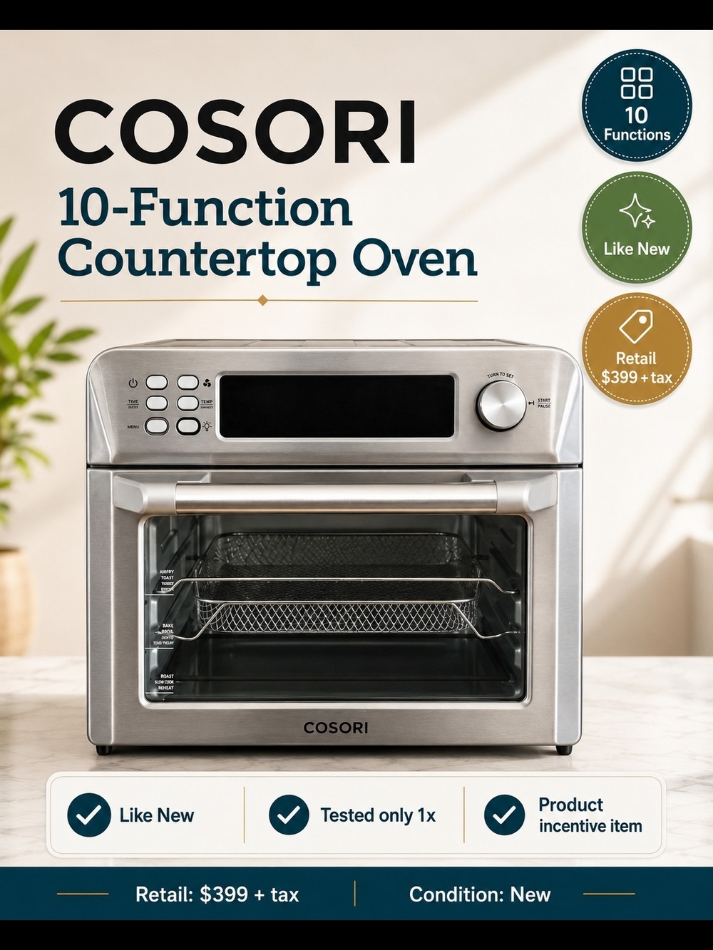 NEW COSORI Stainless Steel Air Fryer Oven 10 Features - Silver Color